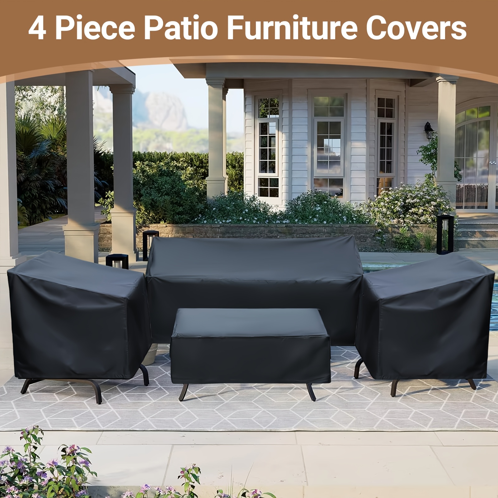 Four outdoor furniture covers with straps