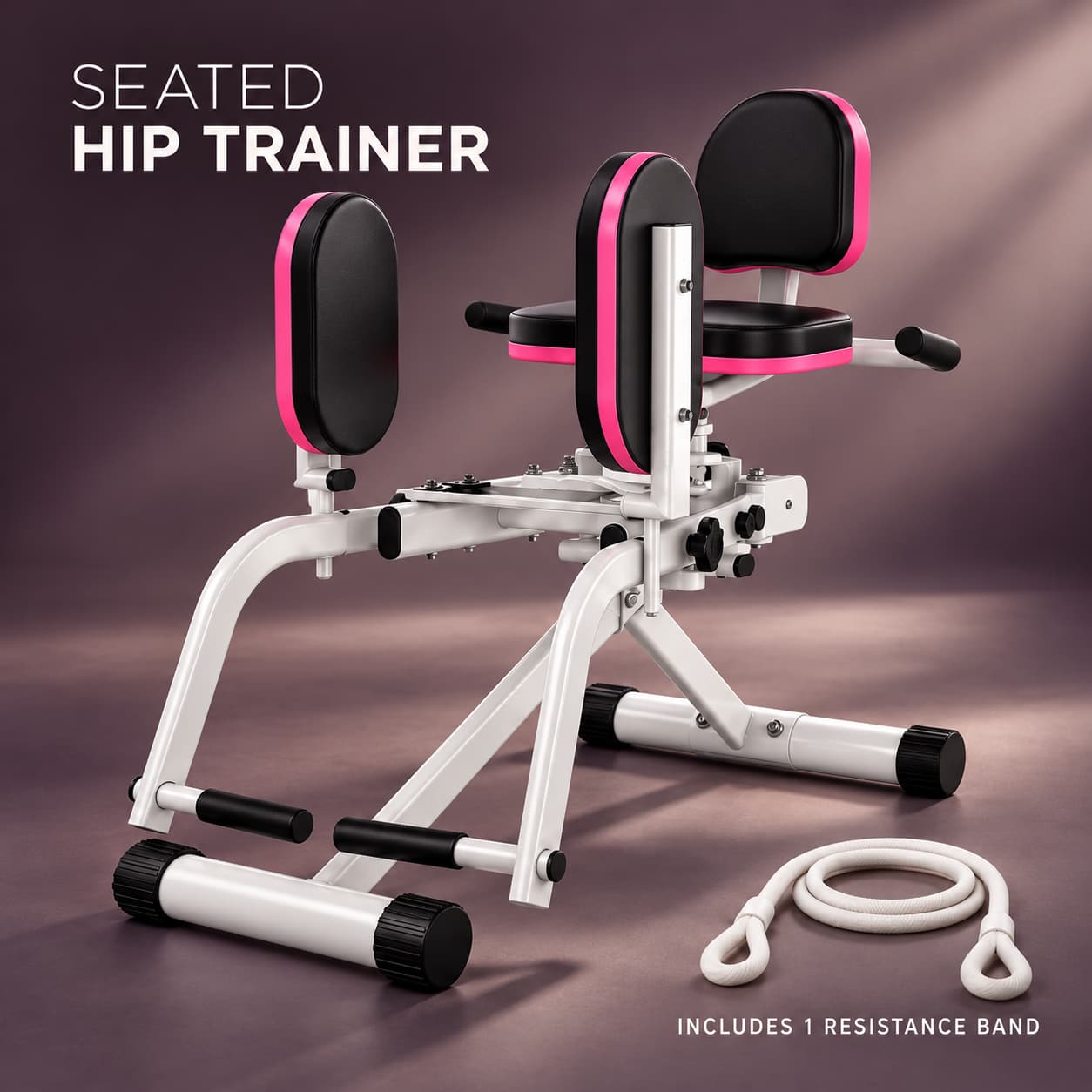 Seated leg-abduction trainer with padded supports