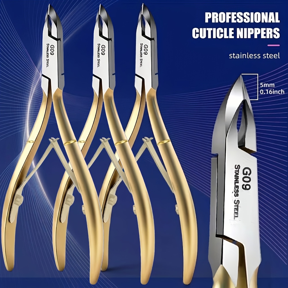 Three G09 cuticle nippers, gold-coloured finish