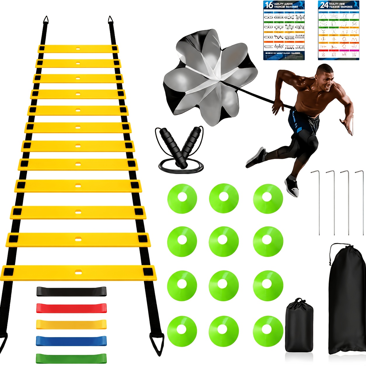 Football conditioning kit with parachute and bands
