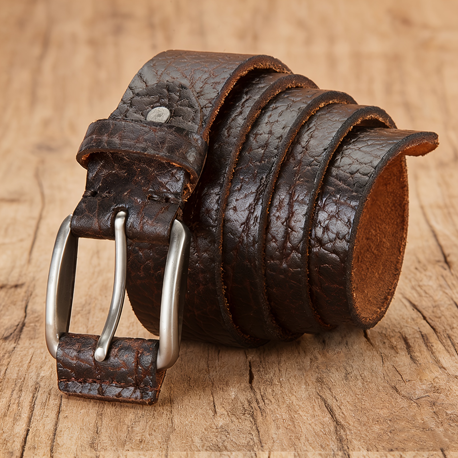 Distressed-style belt, listed lengths 110–125 cm