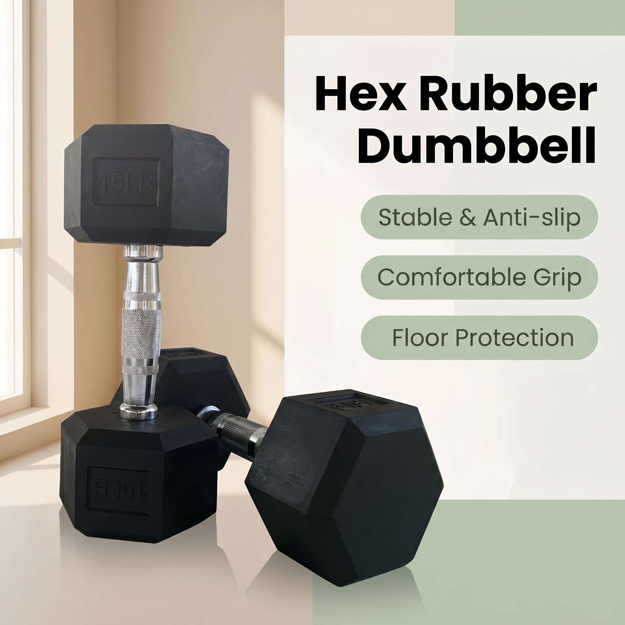 Haltère hexagonal caoutchouc annoncé à 6,8 kg