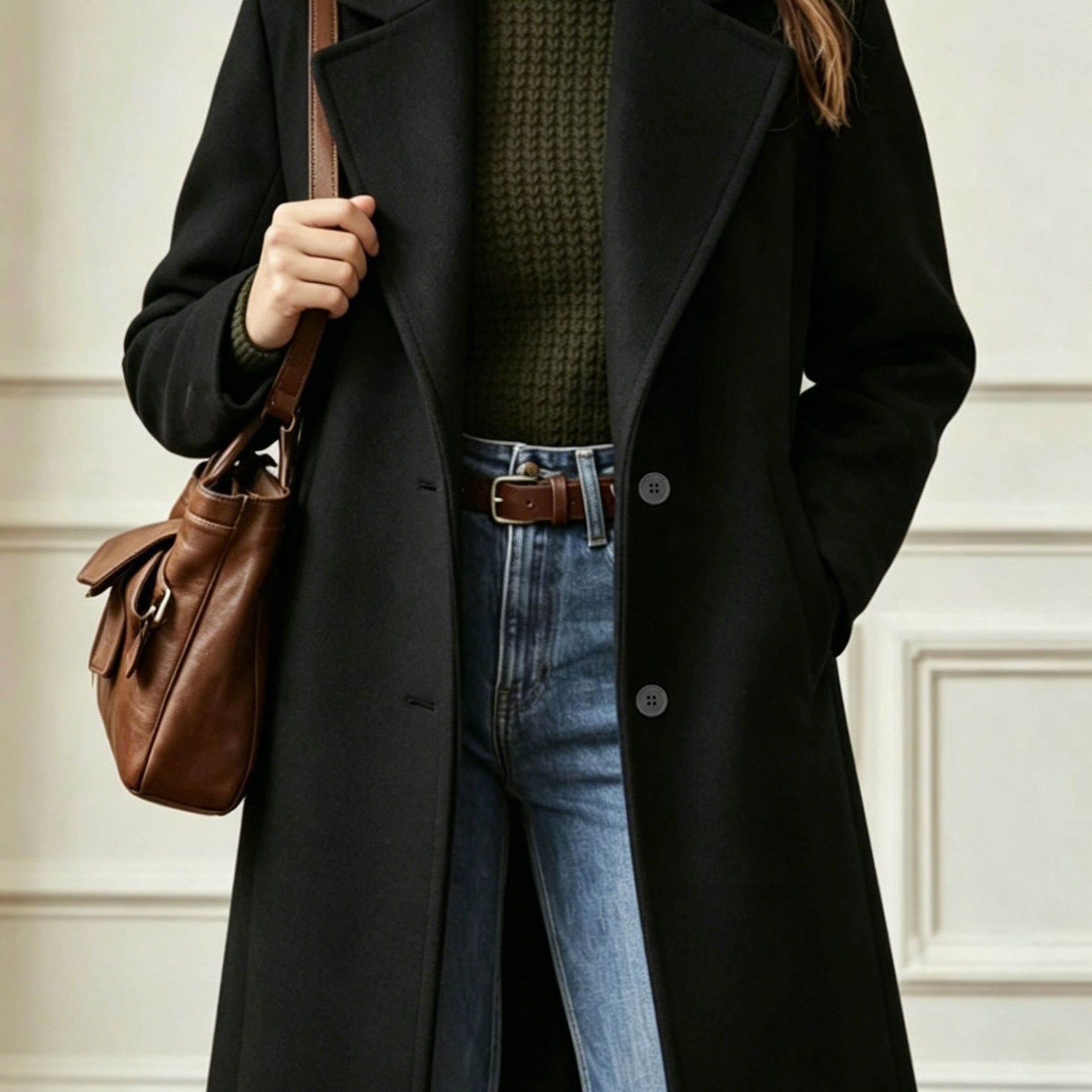 Women's plus-size mid-length lapel coat