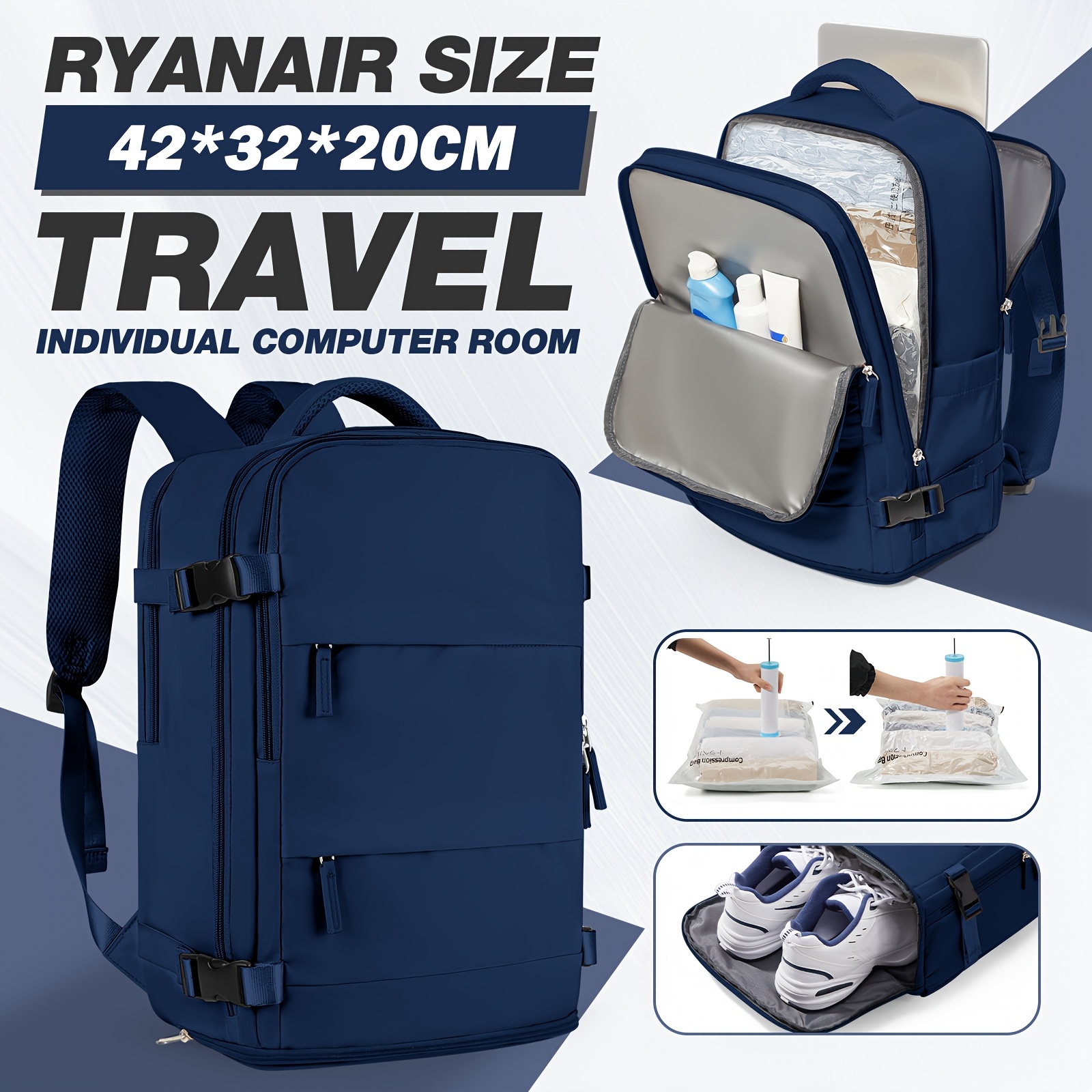 Travel daypack with a vacuum bag and pump