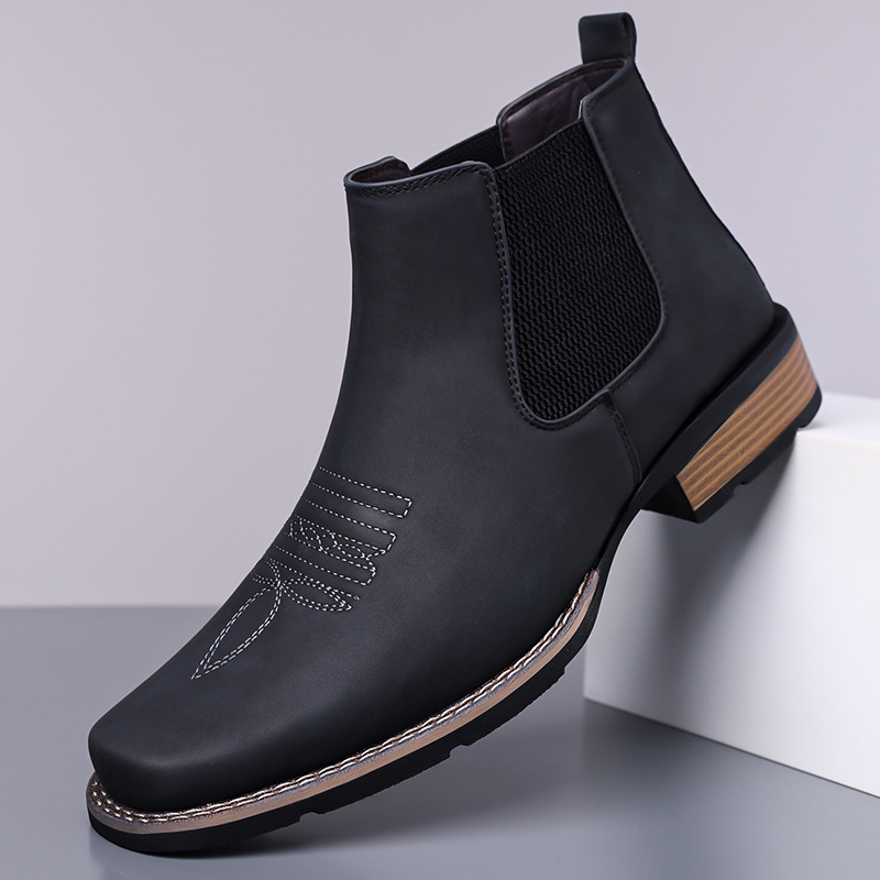 Denim-style square-toe ankle boots